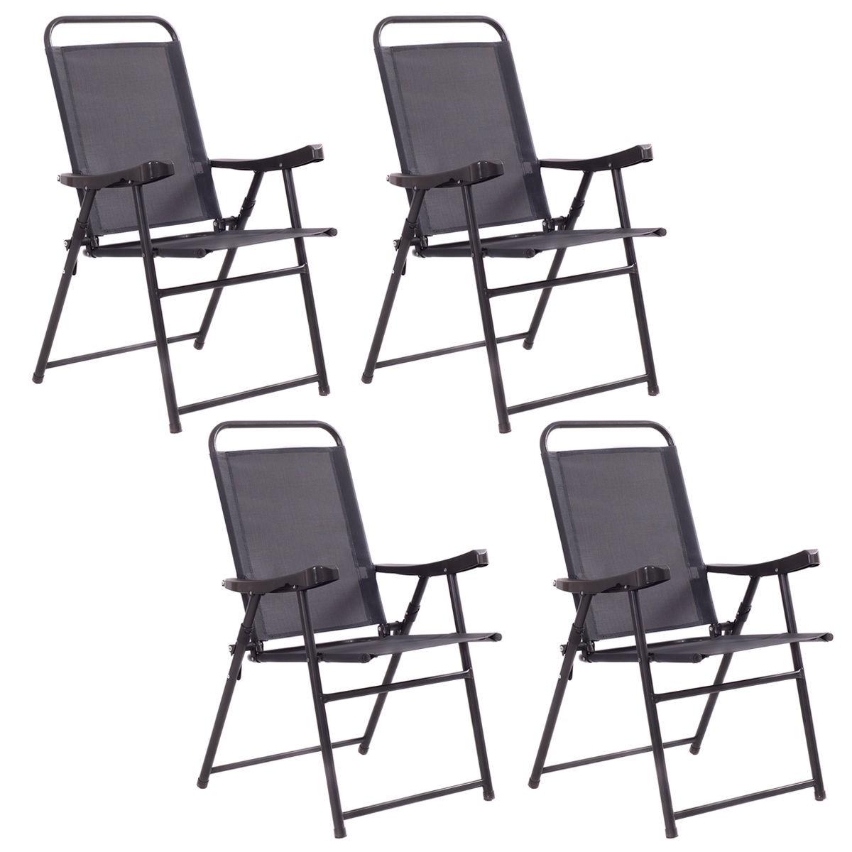 4Pcs Folding Sling Chairs with Armrest Textiliene Outdoor