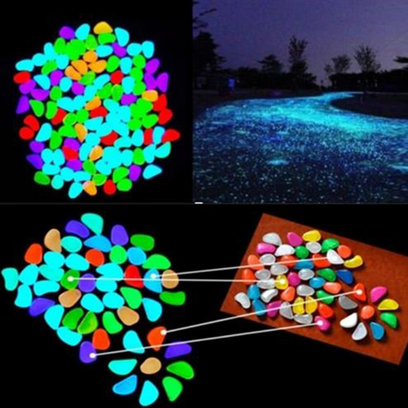 100PCS Colorful Glow In The Dark Luminous Pebbles Stones Wedding Decor ...