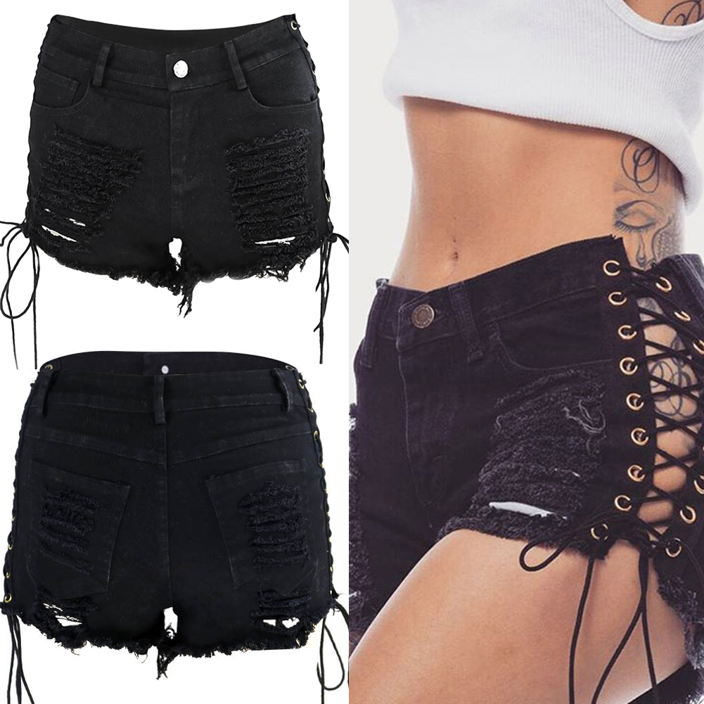 Women Sexy Tassel Bandage Lace Up Shorts Denim Hole Ripped Fashion Shorts Jeans Ebay