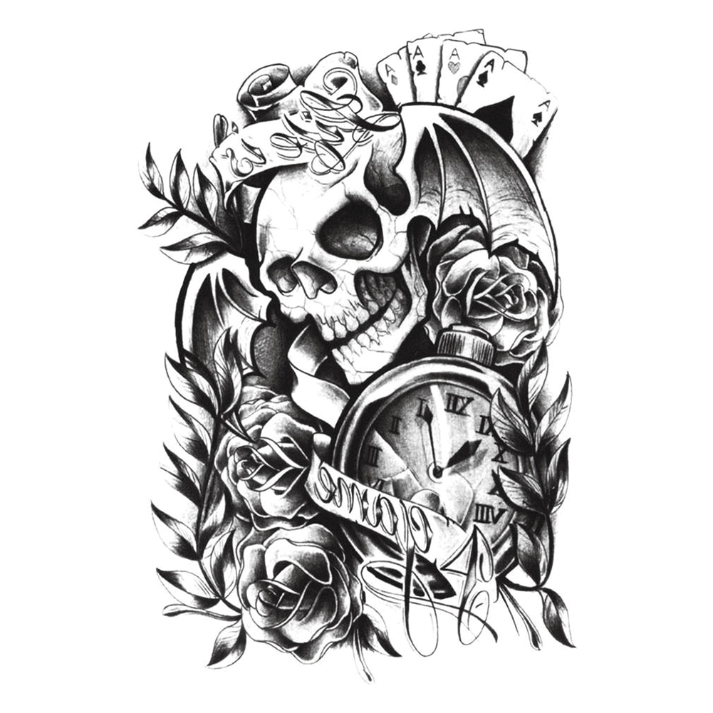 Skull Poker Rose Body Art Temporary Tattoo Shoulder Arm Waterproof ...